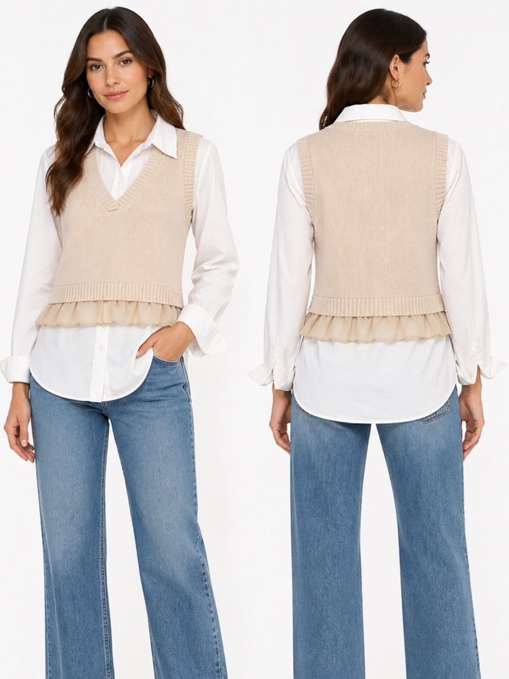 Cami NYC NWT Irai Cropped Sweater Vest Merino Wool Silk Oat Layering Top M‎